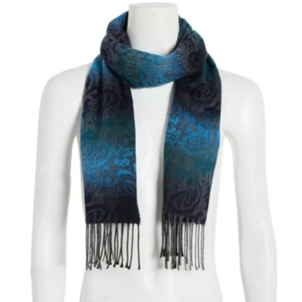 Steve Madden Blue Ombre Paisley Muffler Fringed NWT